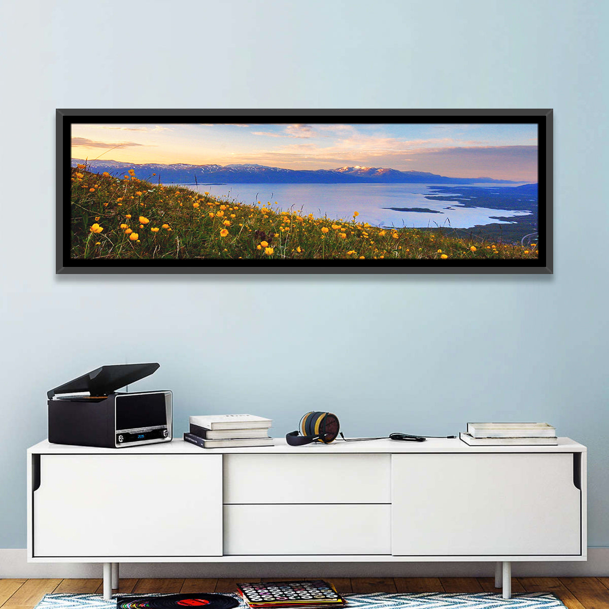 Abisko National Park Sunrise Wall Art in a room, panoramic