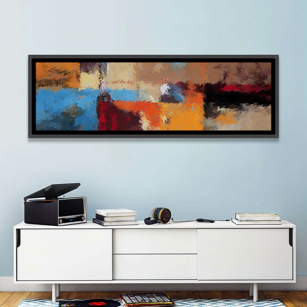 Patchwork Leaves in Blue and Orange Wall Art