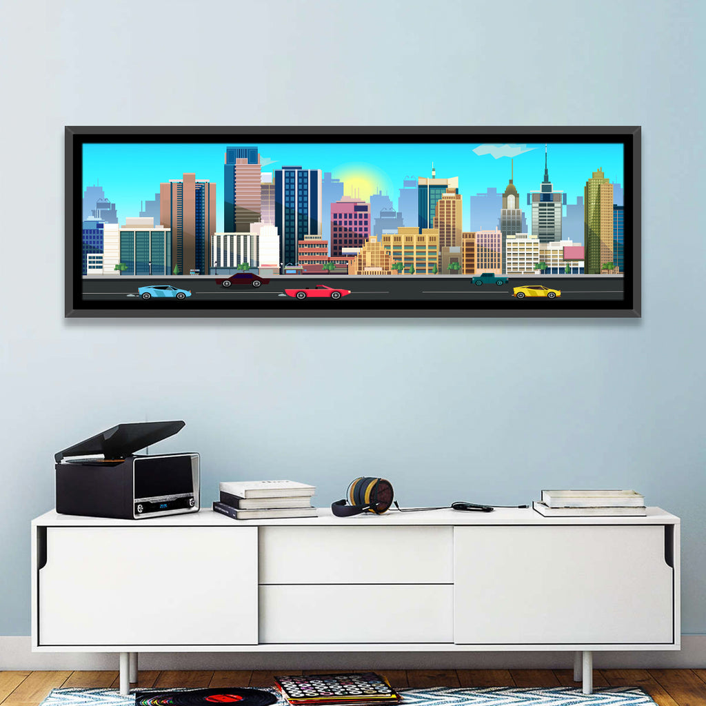 Geometric City Skyline with Sun Flare Wall Art