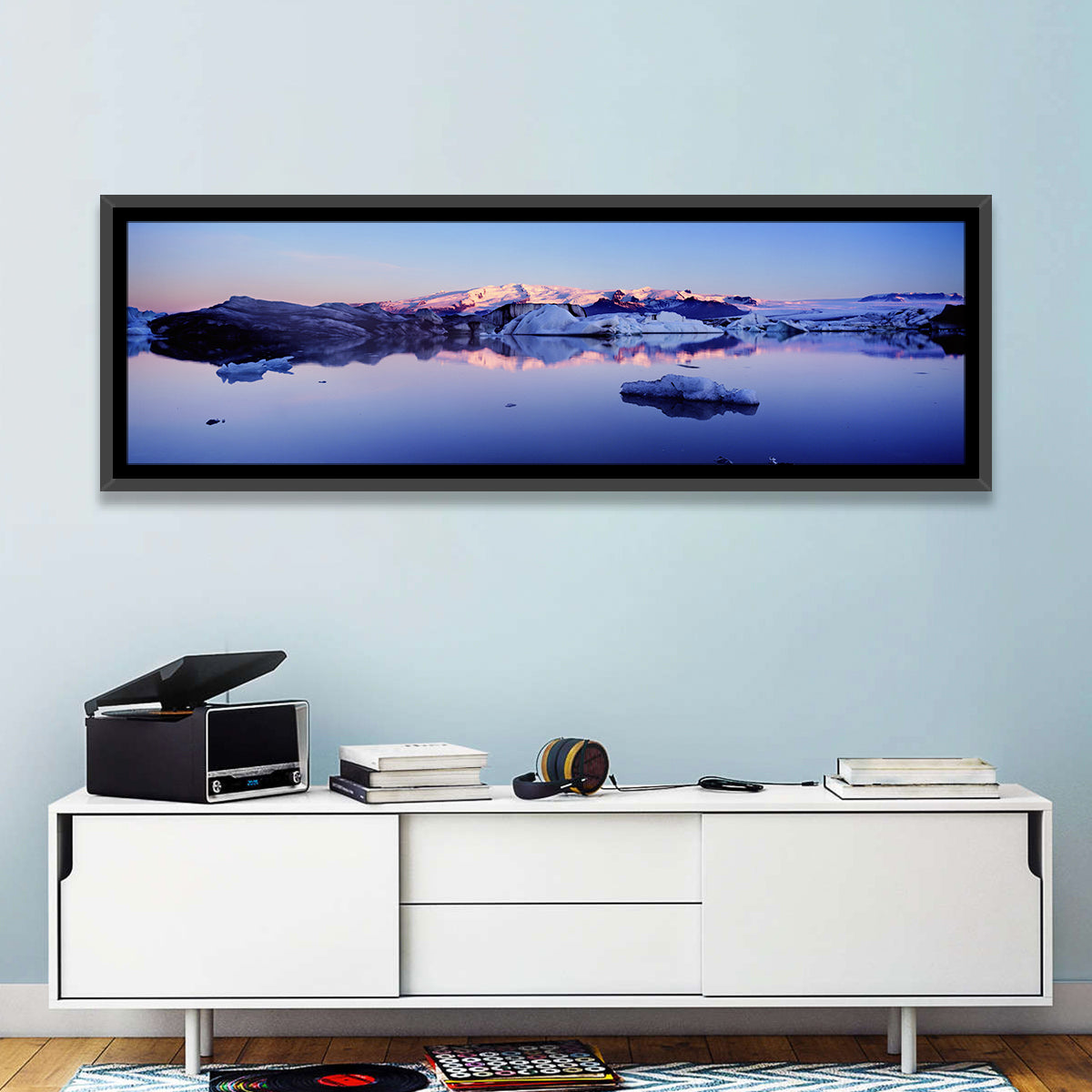 Jokulsarlon Glacier Lagoon Wall Art in a room, panoramic