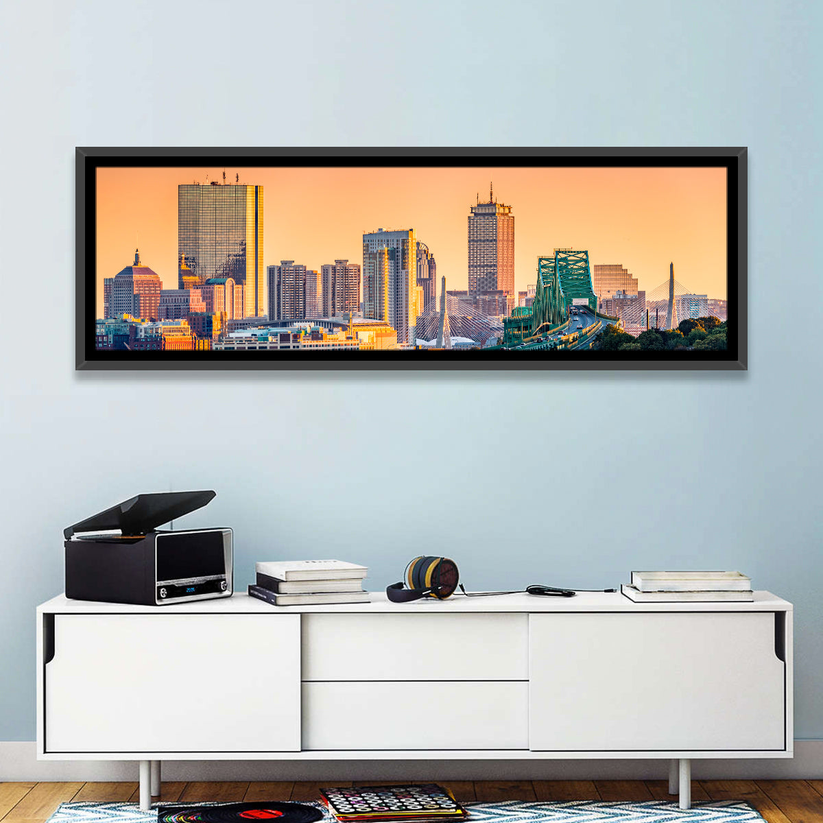 Tobin Bridge to Boston Skyline at Golden Hour Wall Art