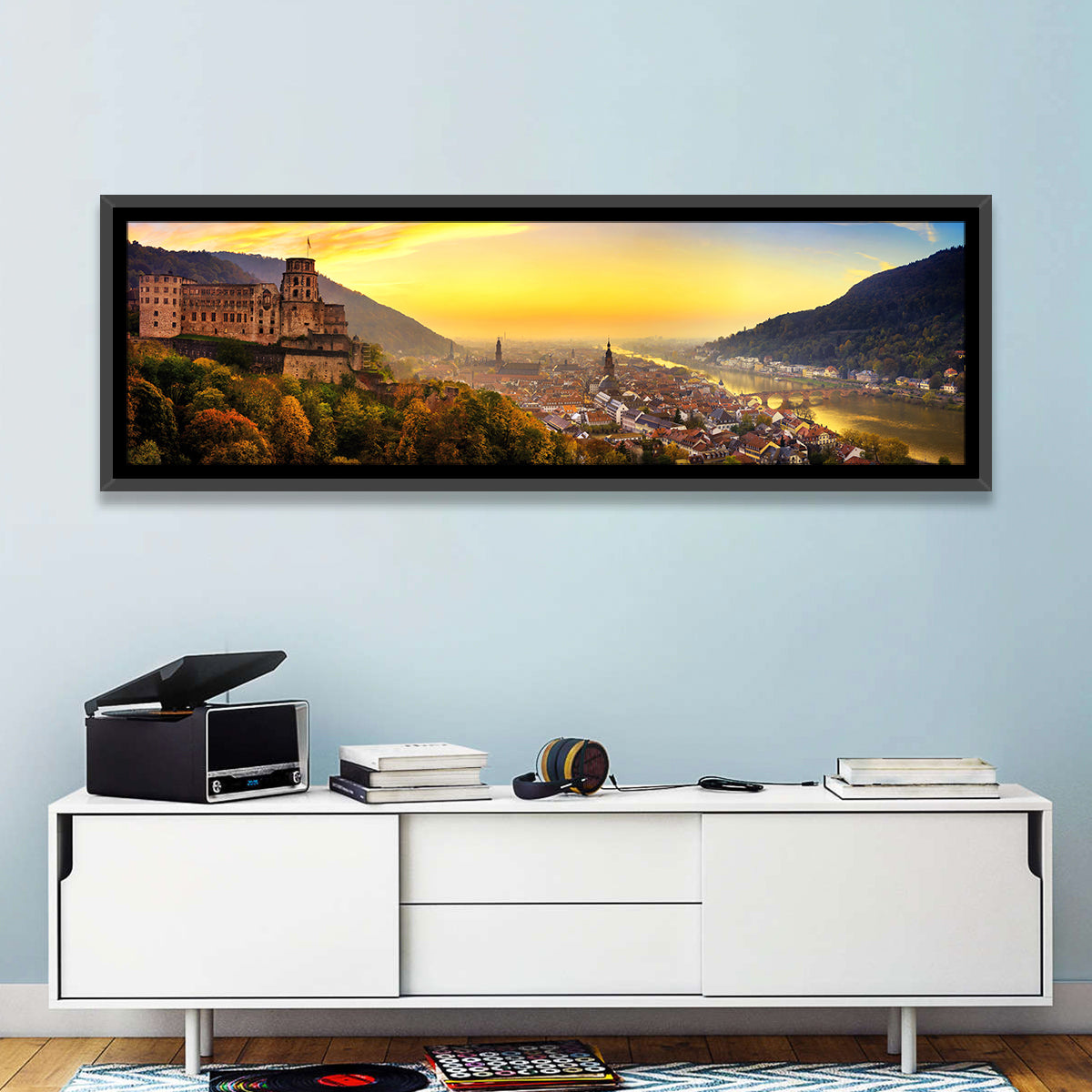 Heidelberg Castle at Dusk Wall Art in a room, panoramic
