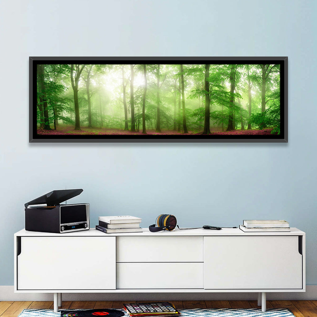 Sunlit Misty Forest Wall Art