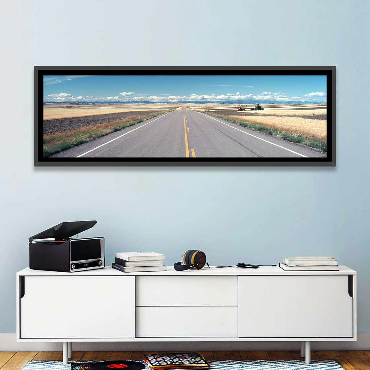 Infinite Road, Montana Wall Art in a room, panoramic