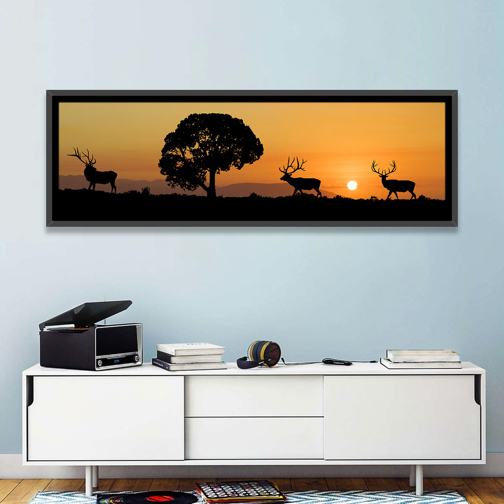 Bull Elk Sunset Silhouette Wall Art