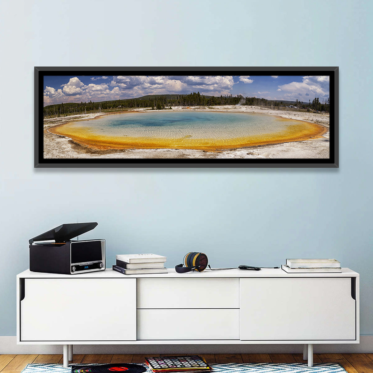 Black Sand Basin, Yellowstone Wall Art in a room, panoramic