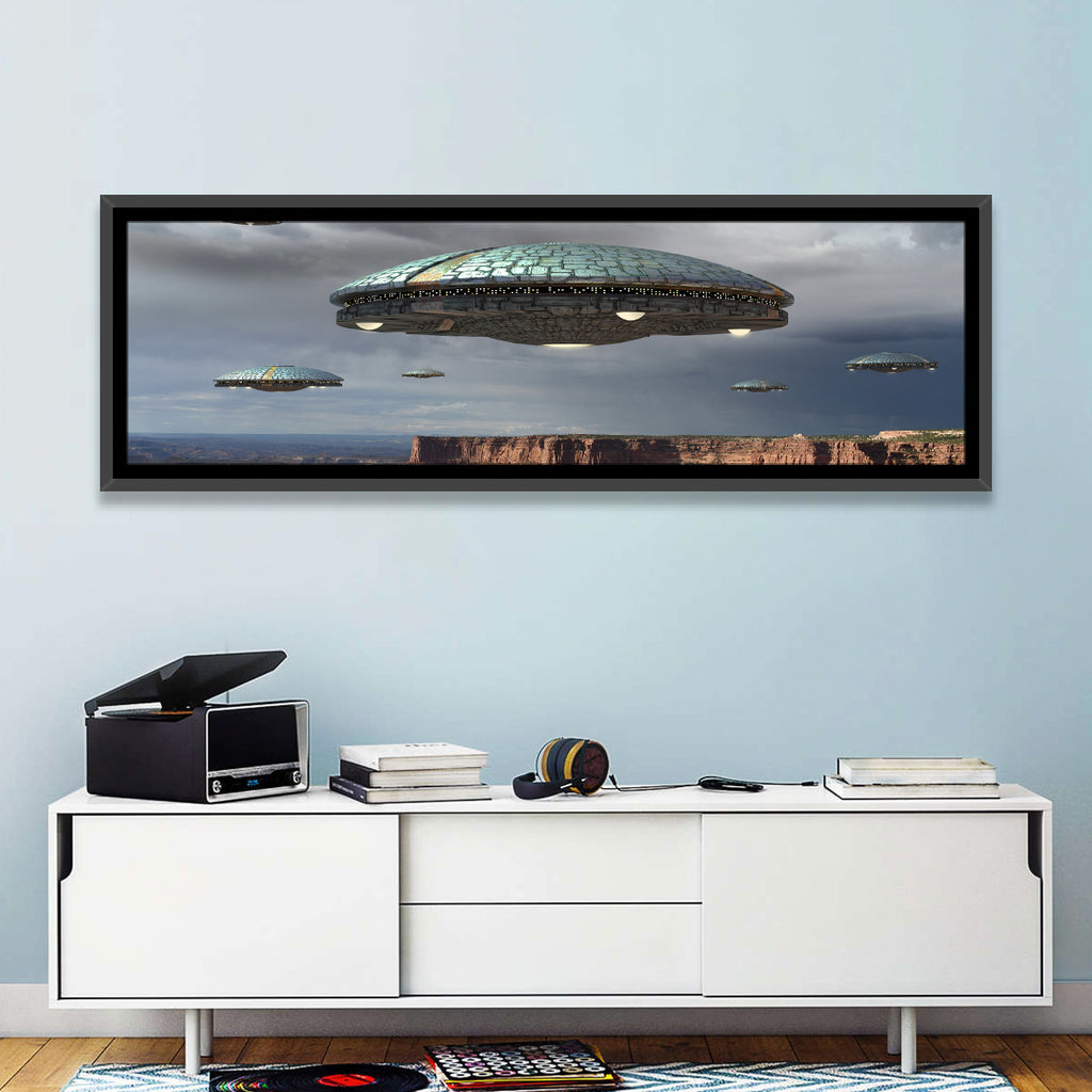 Ufos Over Stormy Canyon Wall Art