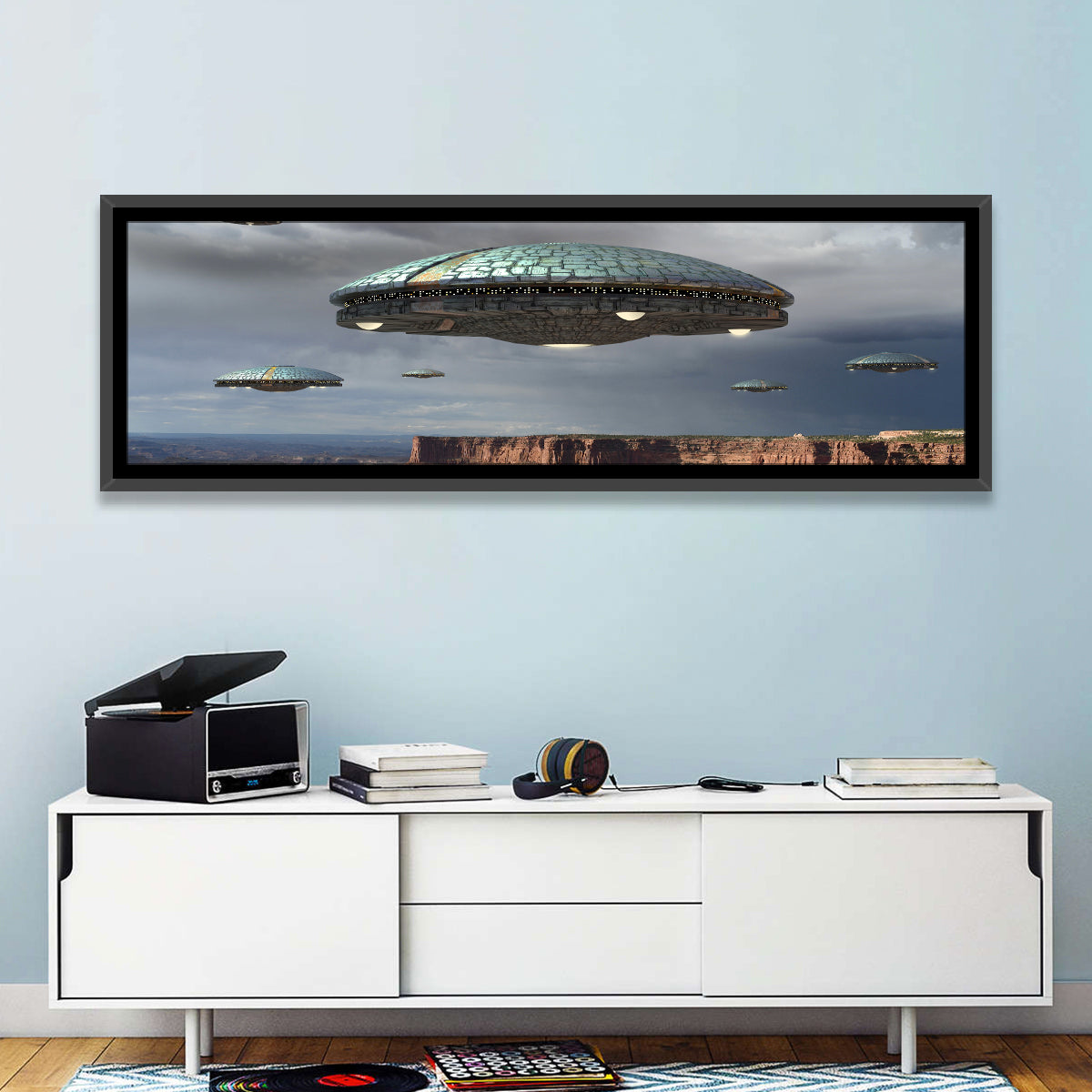 Ufos Over Stormy Canyon Wall Art