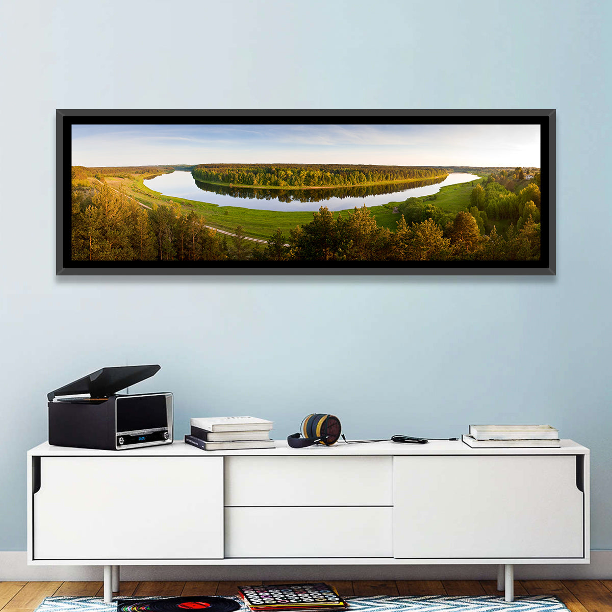 Daugava River Wall Art in a room, panoramic