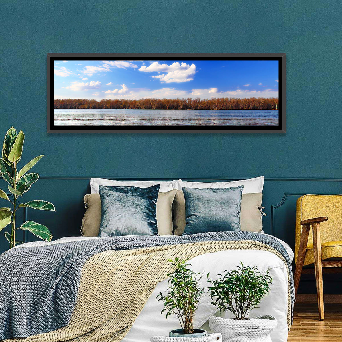 Andalusia Slough Autumn River Wall Art in a room, panoramic