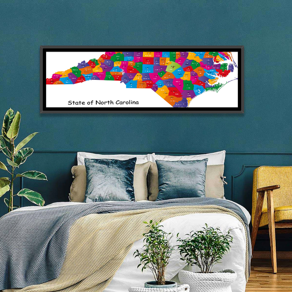 Colorful North Carolina Map Wall Art