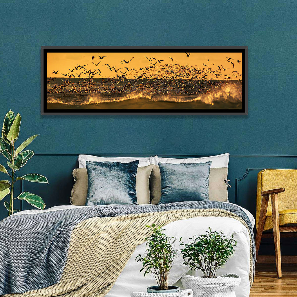Seagull Flock at Golden Hour Wall Art