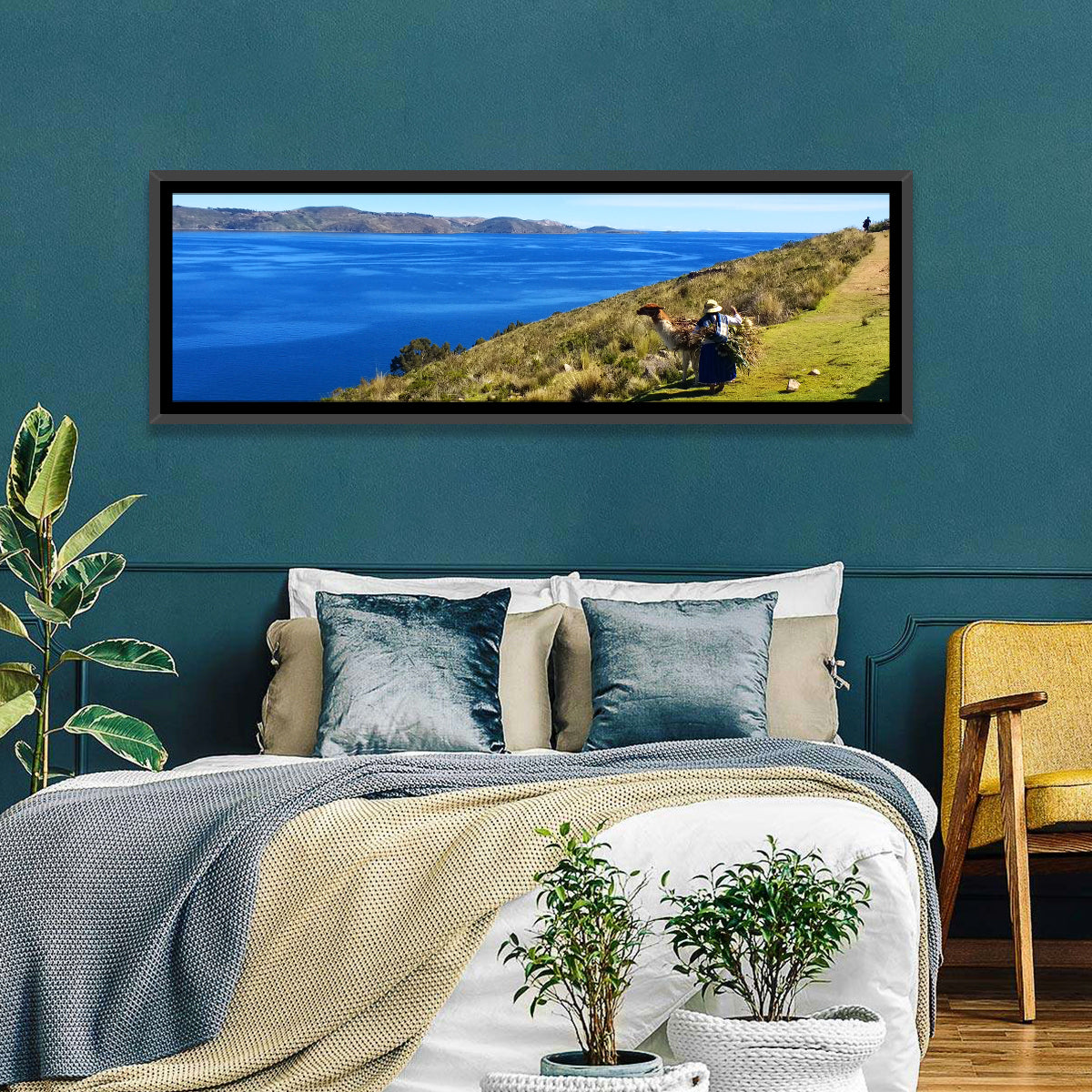Moon Island Hillside, Lake Titicaca Wall Art in a room, panoramic
