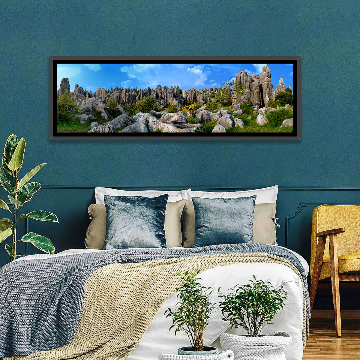 Shilin Stone Forest Wall Art in a room, panoramic