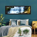 White Waterfall Over Mossy Rocks Wall Art