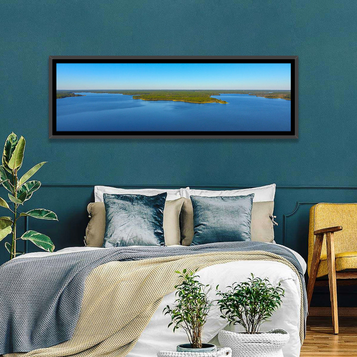 Big Creek Lake Peninsula Wall Art in a room, panoramic
