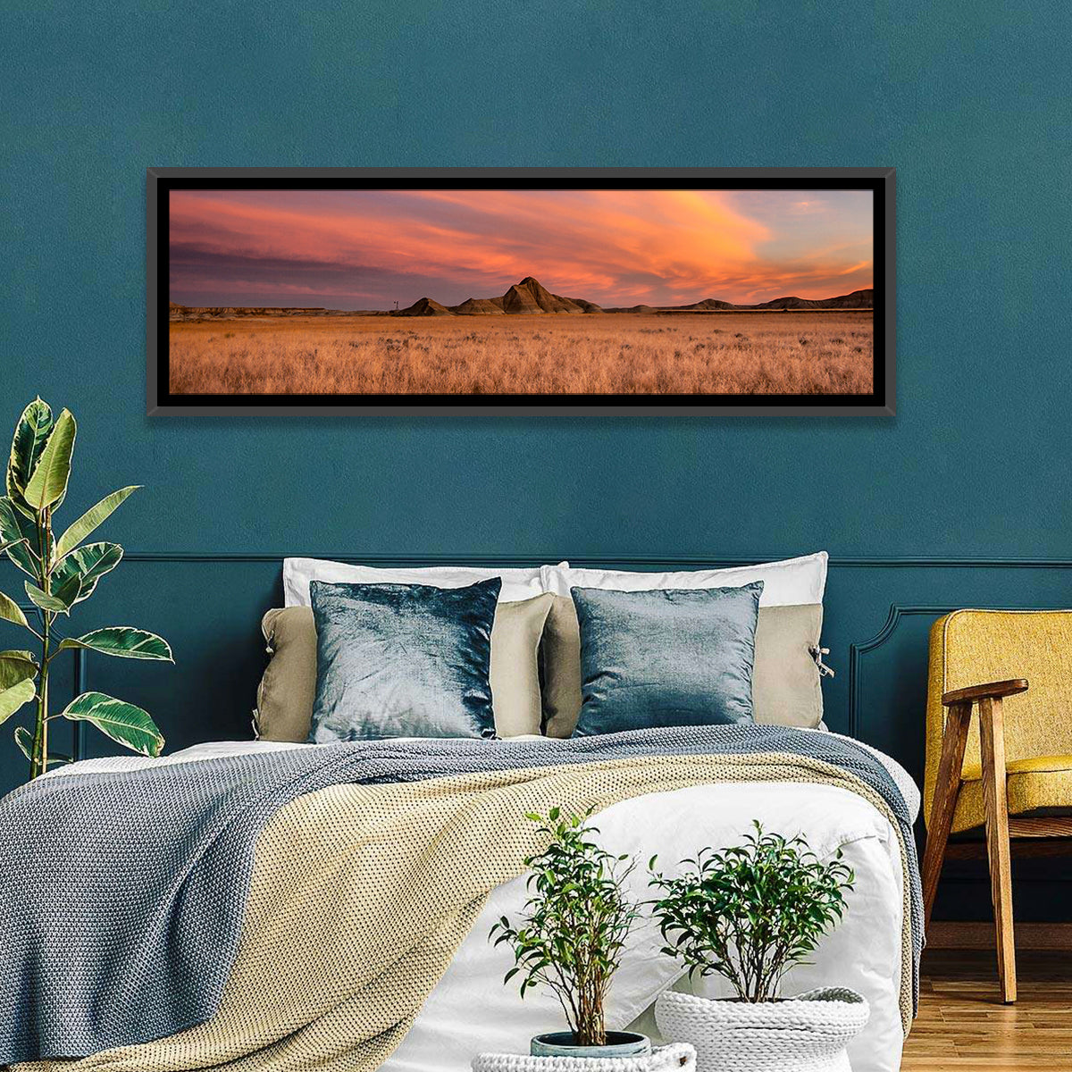 Toadstool State Park Sunset Wall Art in a room, panoramic