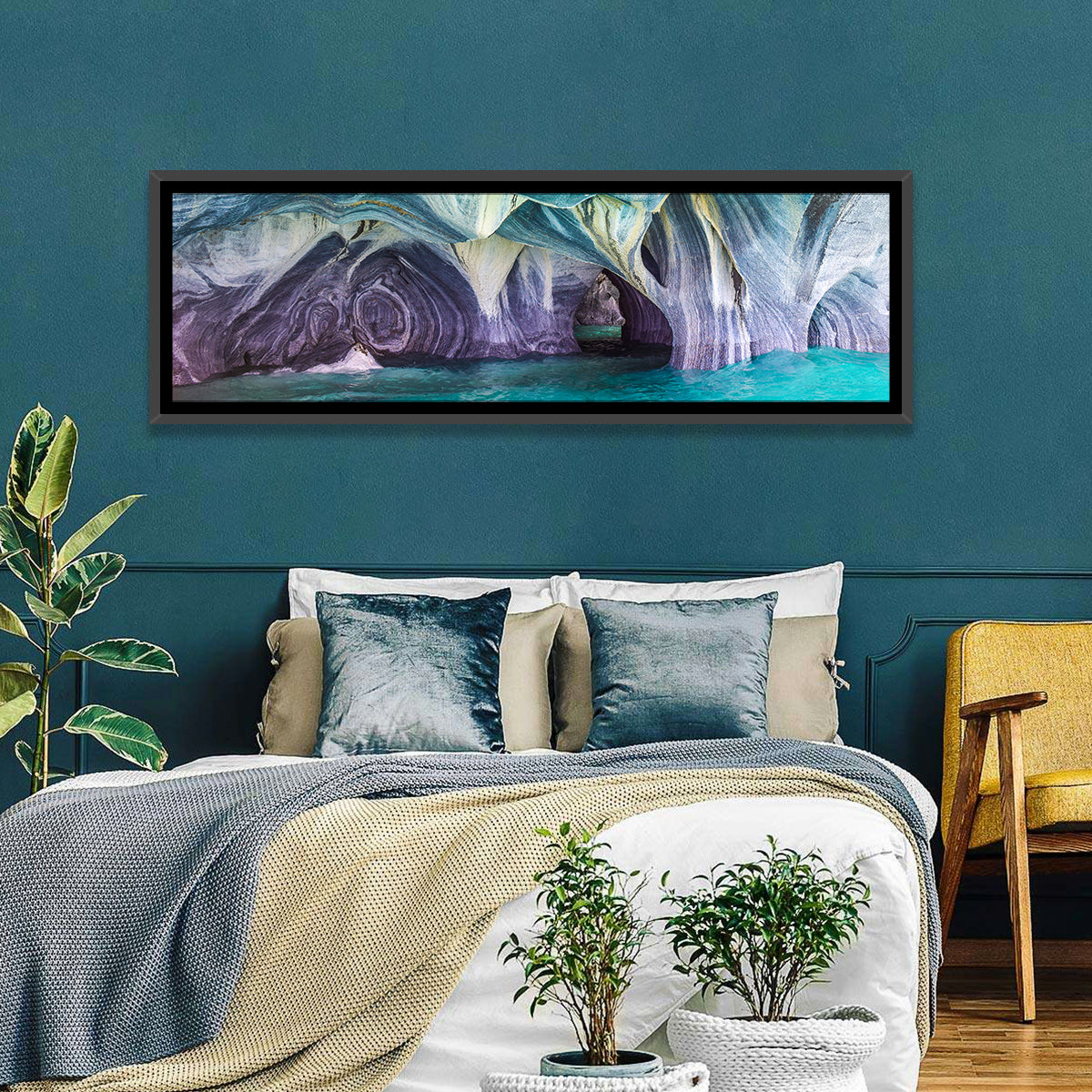 Marble Caves of Lake General Carrera Wall Art in a room, panoramic