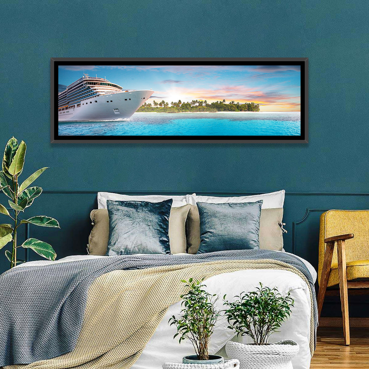 Cruise Ship at Tropical Sunset Wall Art