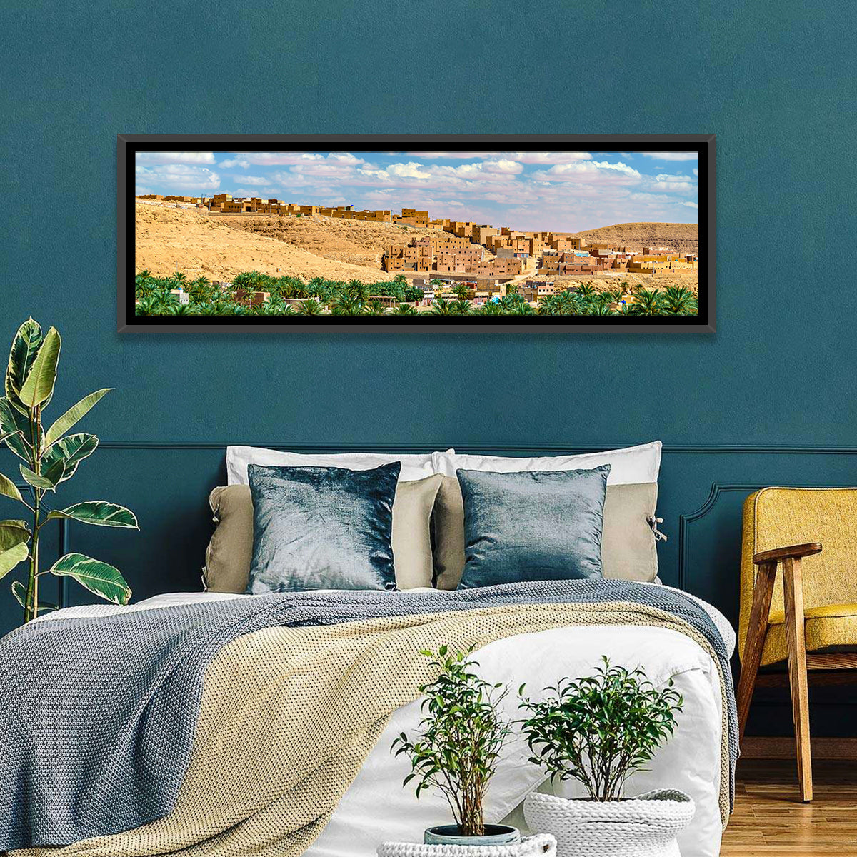 Ksar Bounoura Oasis Town Vista Wall Art in a room, panoramic