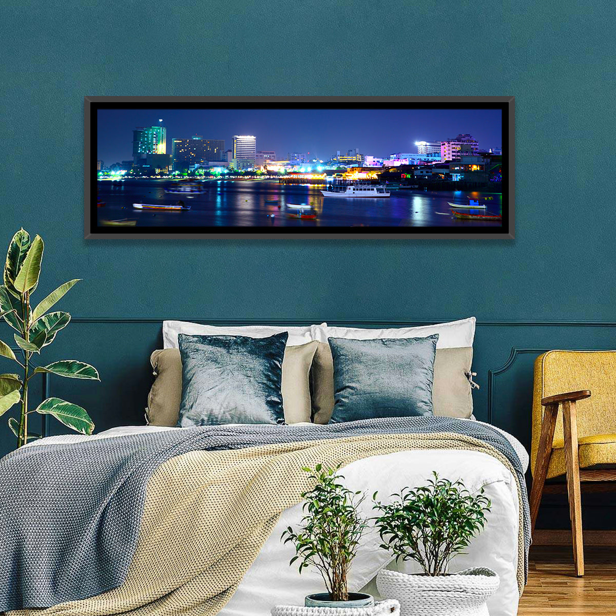 Pattaya Bay Night Skyline Wall Art