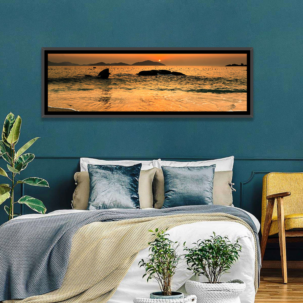 Khanh Hoa Beach Sunset Wall Art in a room, panoramic