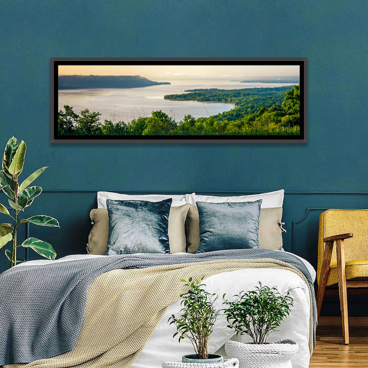 Mississippi River and Lake Pepin Wall Art in a room, panoramic