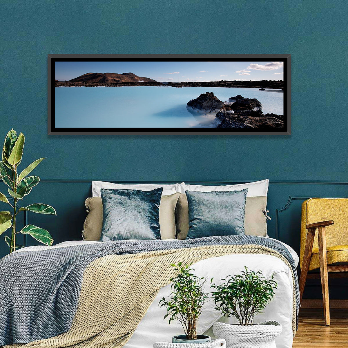 Blue Lagoon in Grindavík, Iceland Wall Art in a room, panoramic