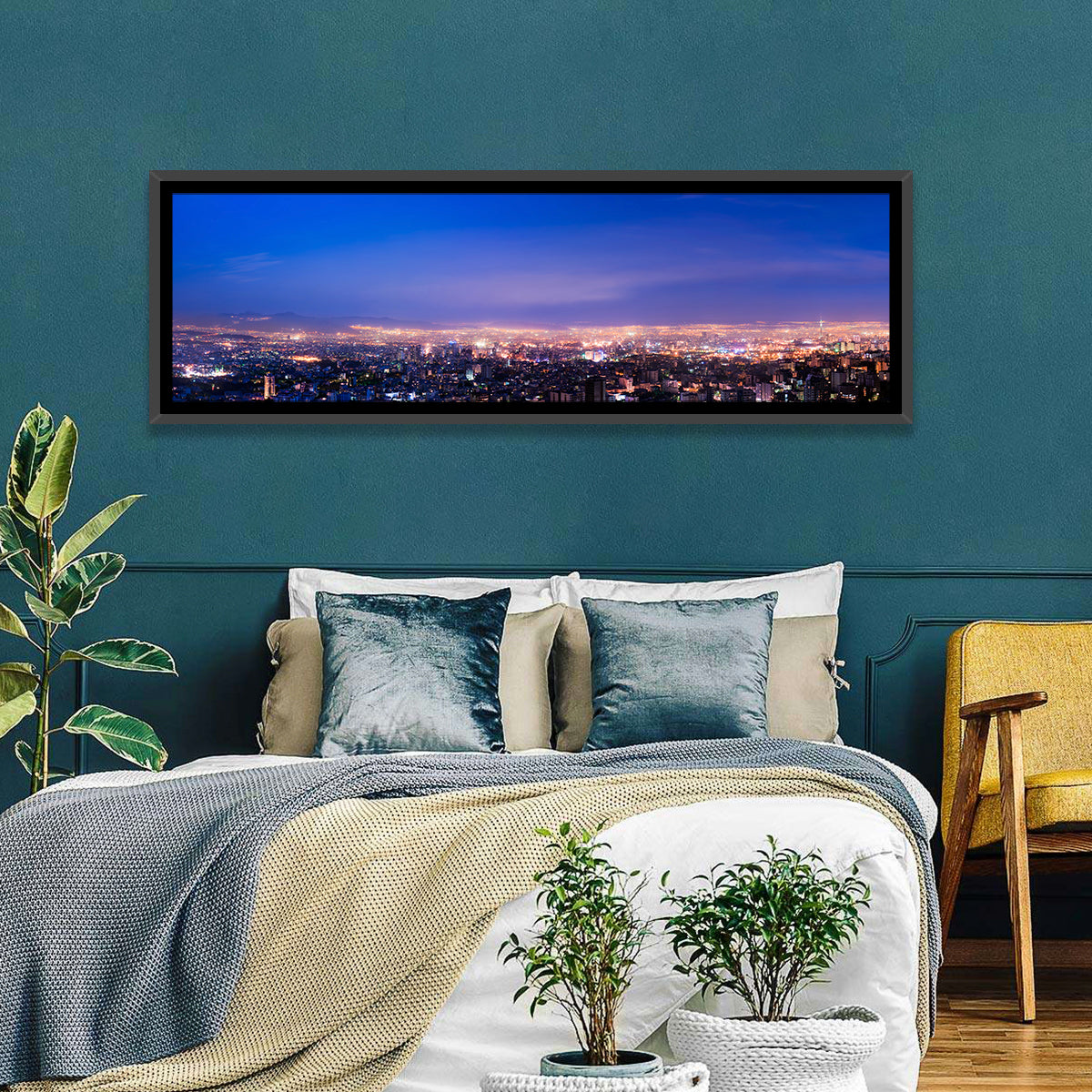 Tehran Nightscape Wall Art in a room, panoramic