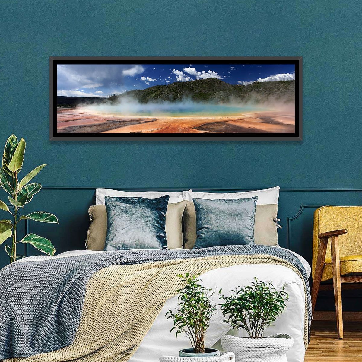 Grand Prismatic Spring, Yellowstone Wall Art in a room, panoramic