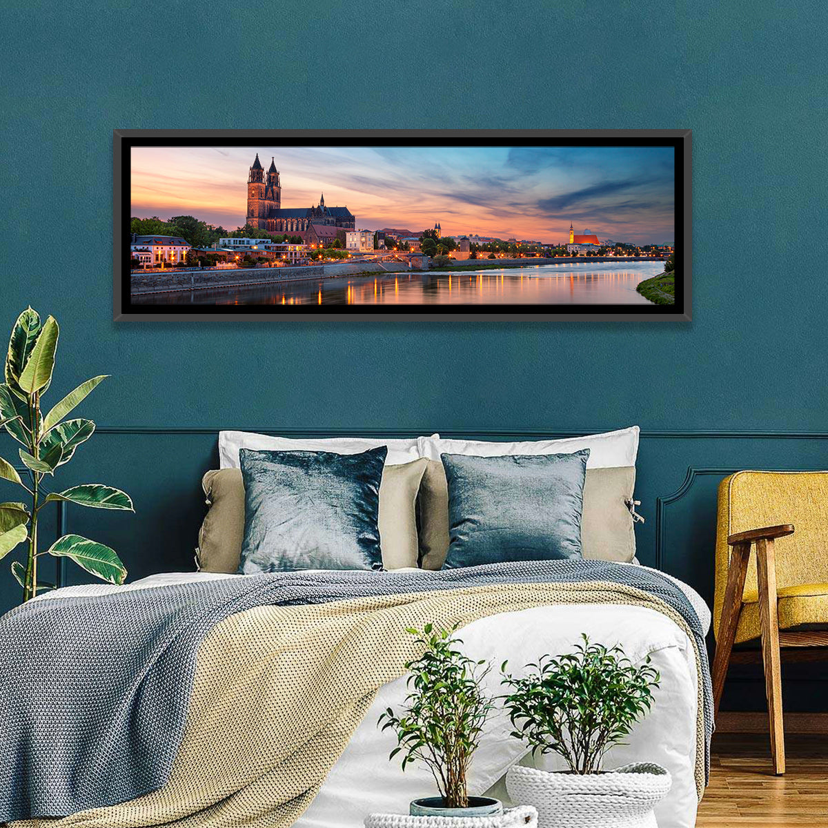 Magdeburg Cathedral at Dusk Wall Art in a room, panoramic