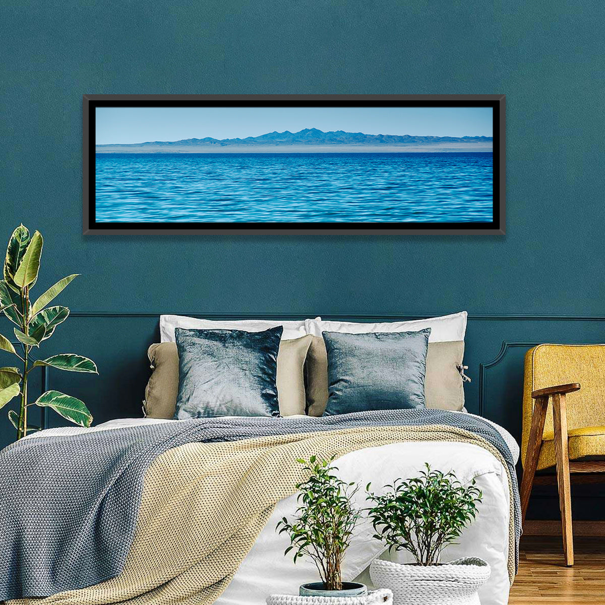 Khyargas Nuur Lake Wall Art in a room, panoramic
