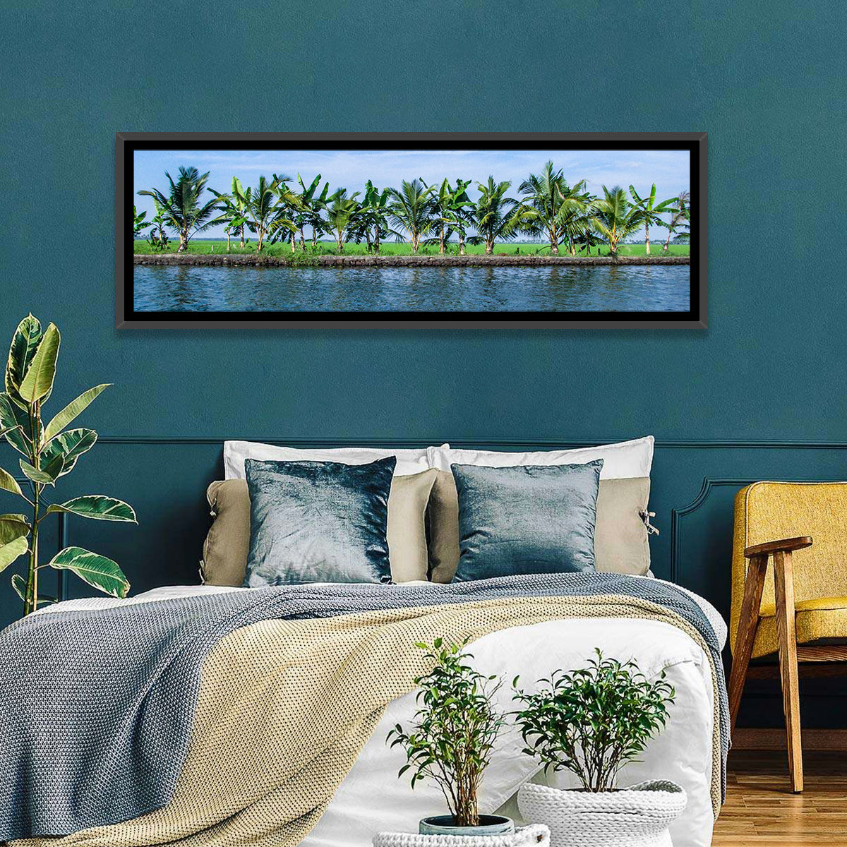 Vembanad Lake Landscape Wall Art in a room, panoramic