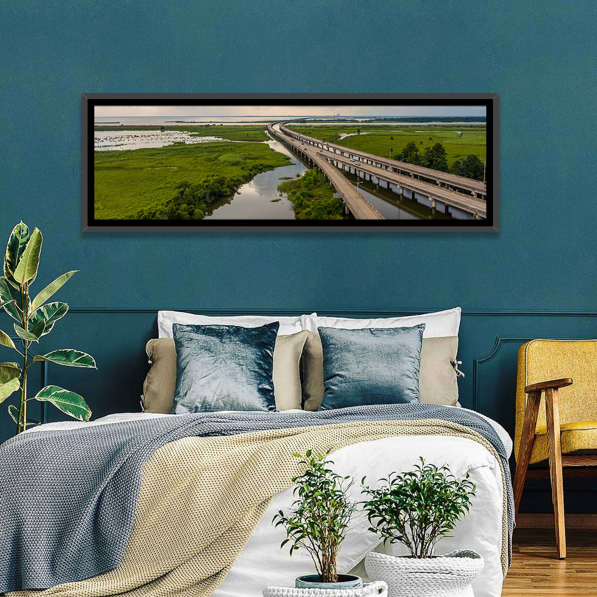 Interstate 10 Bridge Wall Art in a room, panoramic