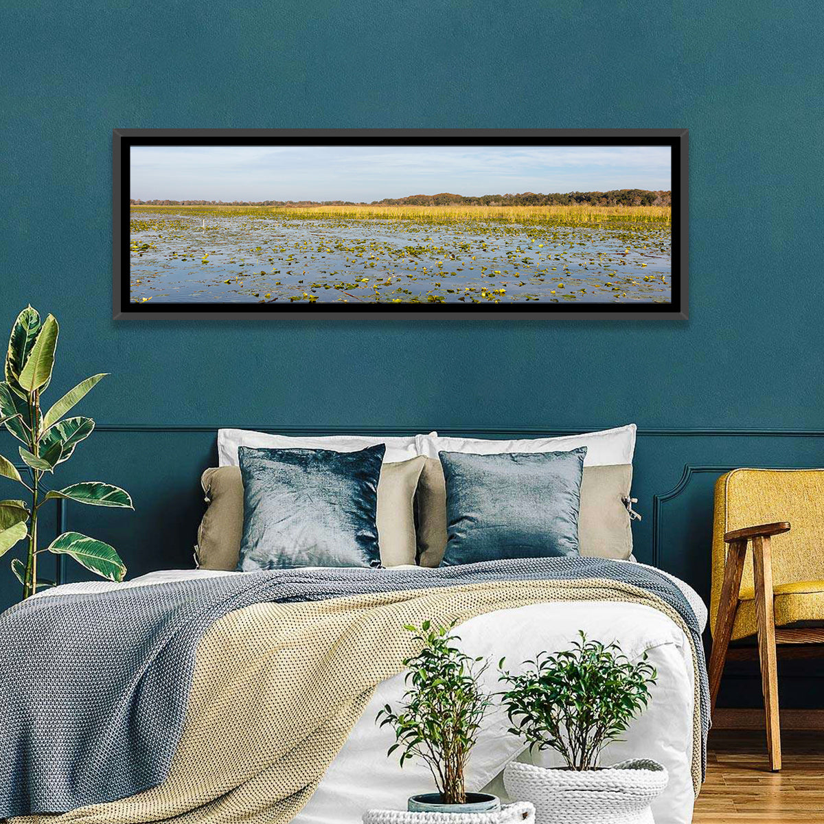 Lake Toho Lily Pads Wall Art in a room, panoramic
