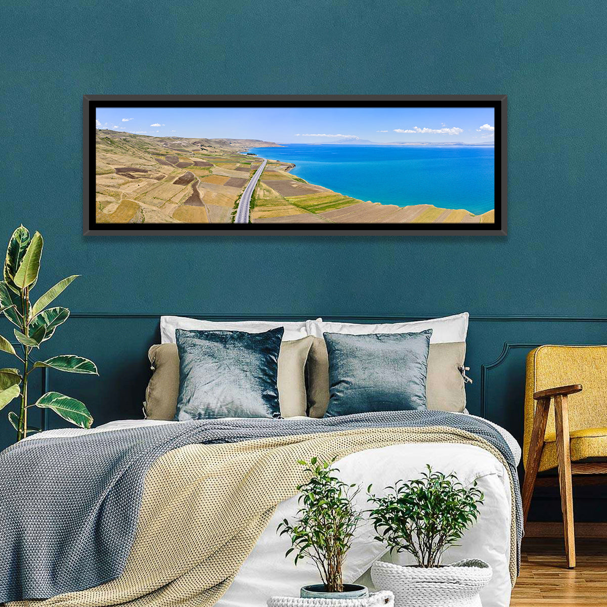 Lake Van Landscape Wall Art in a room, panoramic