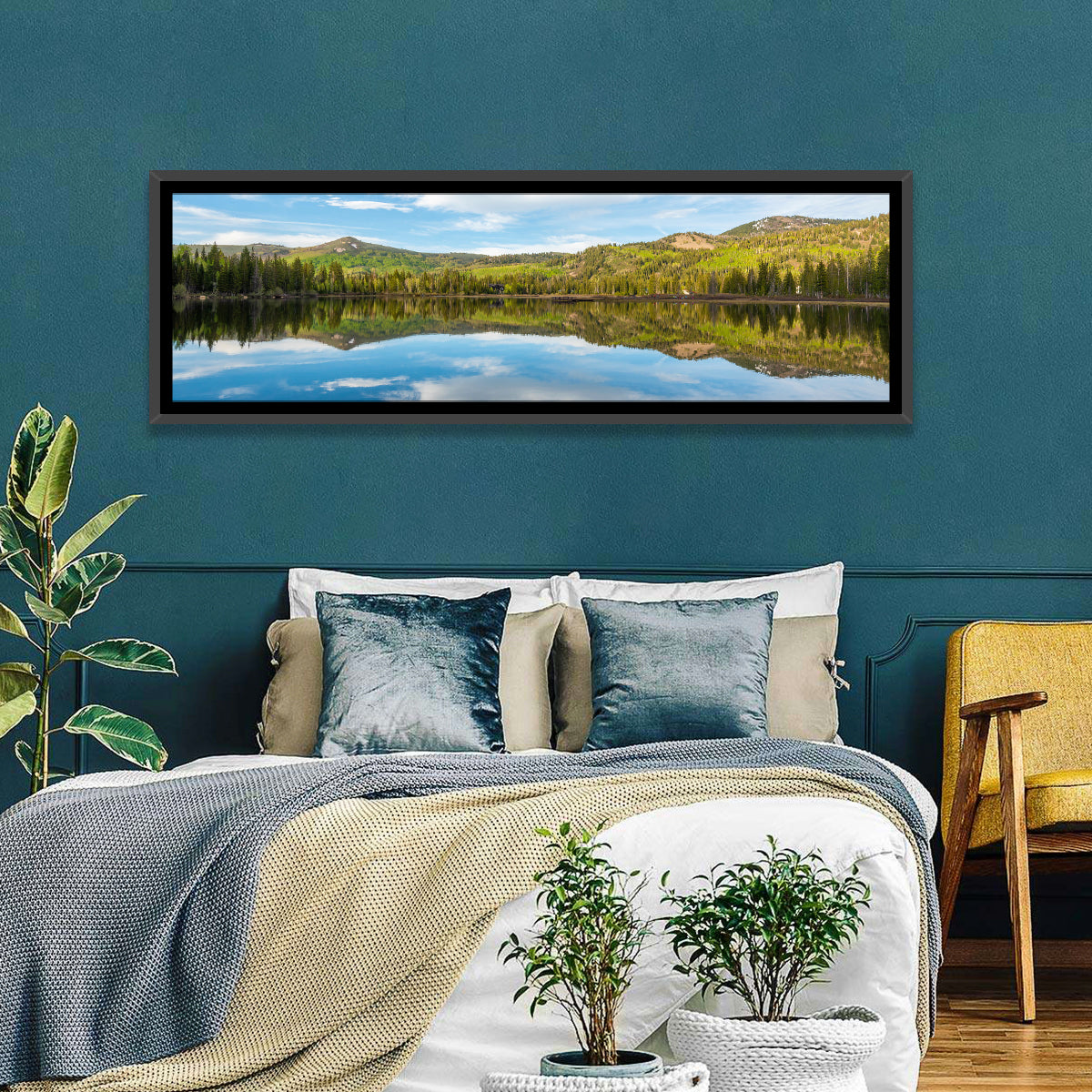 Silver Lake Reflection Wall Art in a room, panoramic