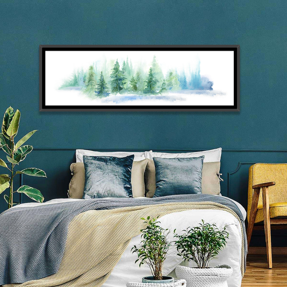 Misty Pine Forest Watercolor Wall Art