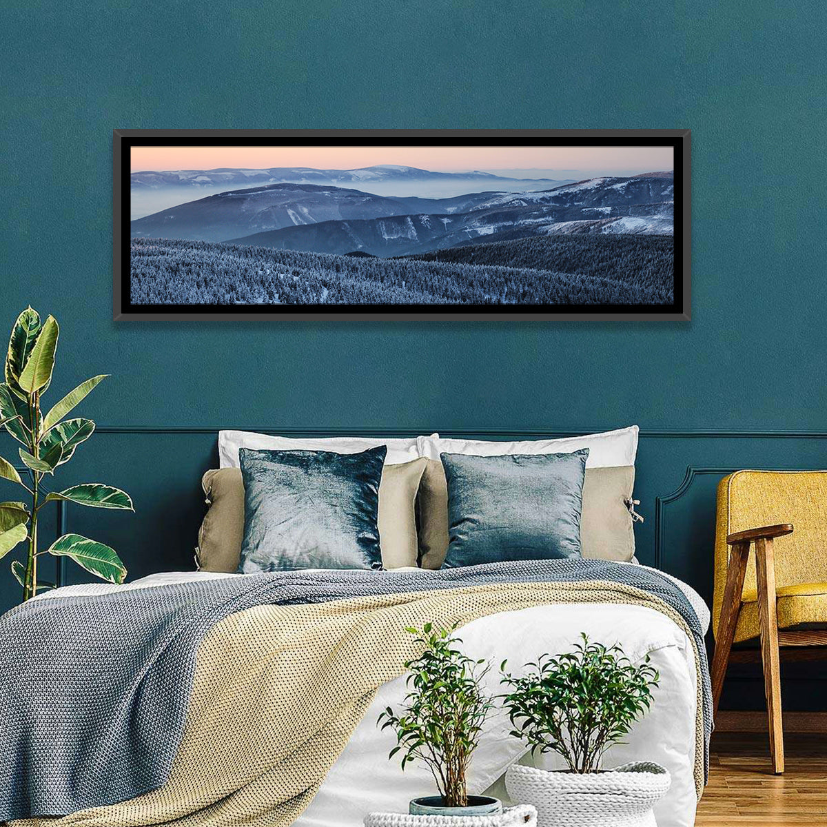 Jeseníky Winter Mist Wall Art in a room, panoramic