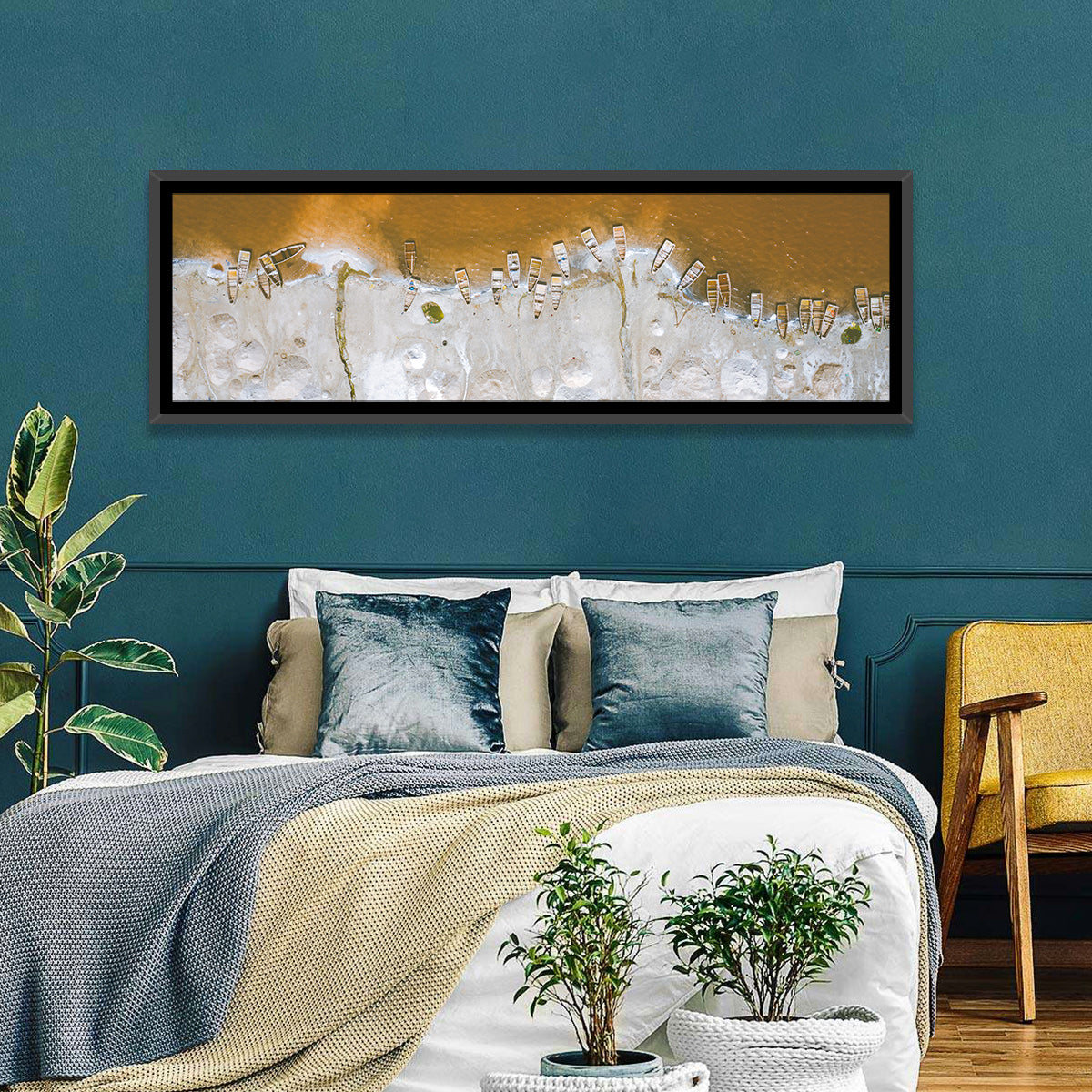 Lac Rose Salt Flats Senegal Wall Art in a room, panoramic