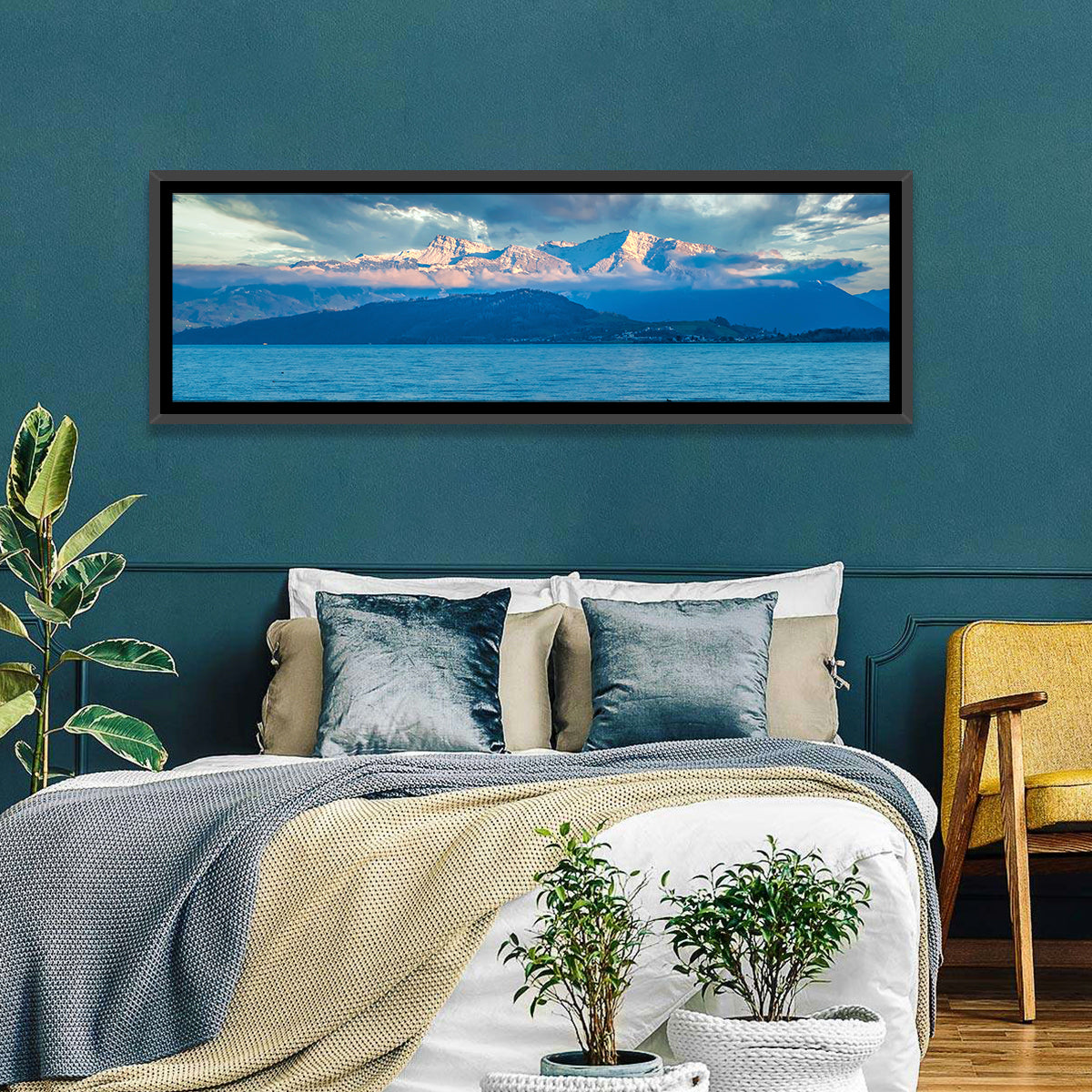Lake Obersee Golden Hour Wall Art in a room, panoramic