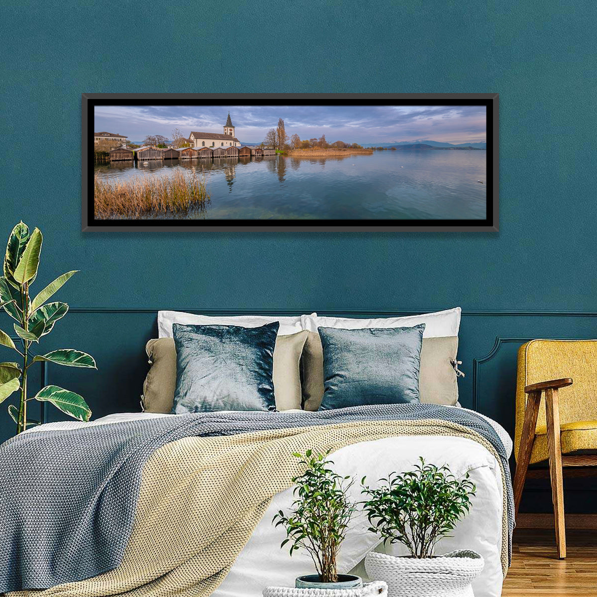 Busskirch Church on Lake Obersee Wall Art in a room, panoramic