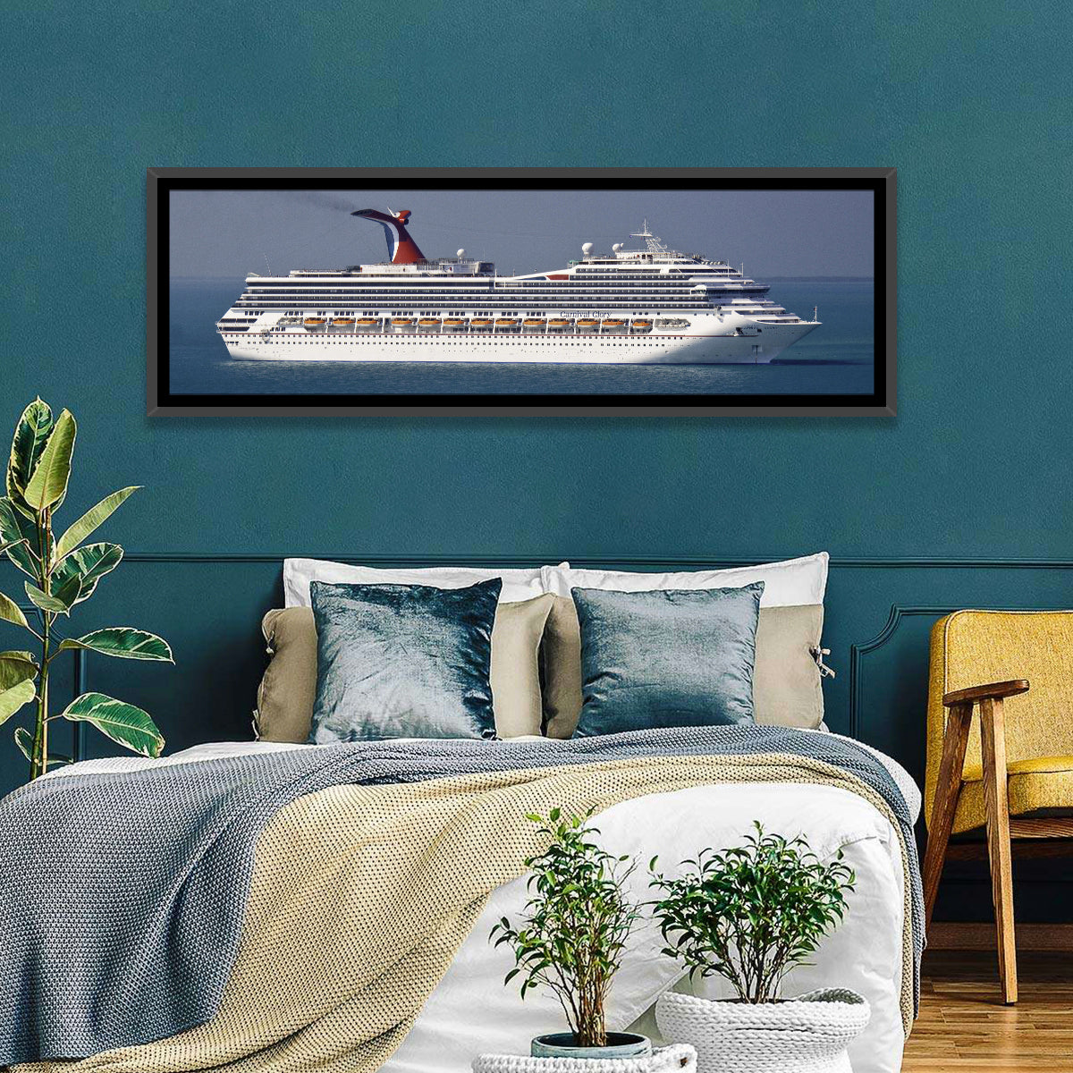 Carnival Glory Cruise Ship Wall Art in a room, panoramic