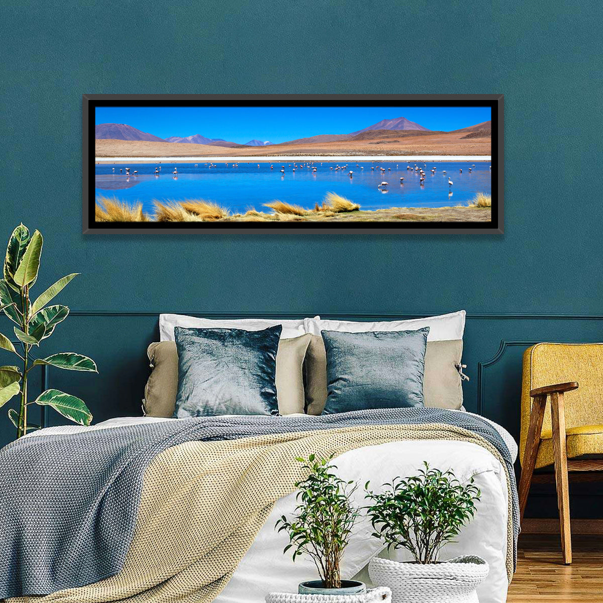 Laguna Flamingo Lake Wall Art in a room, panoramic
