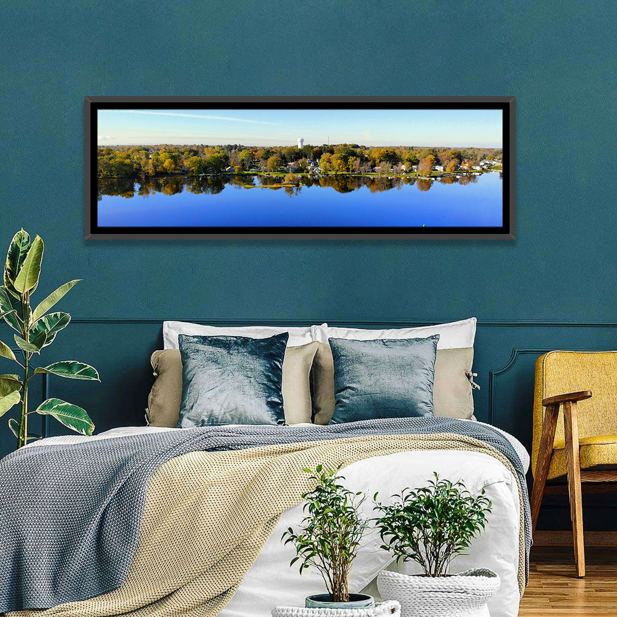 Oneida Lake Water Tower Wall Art in a room, panoramic