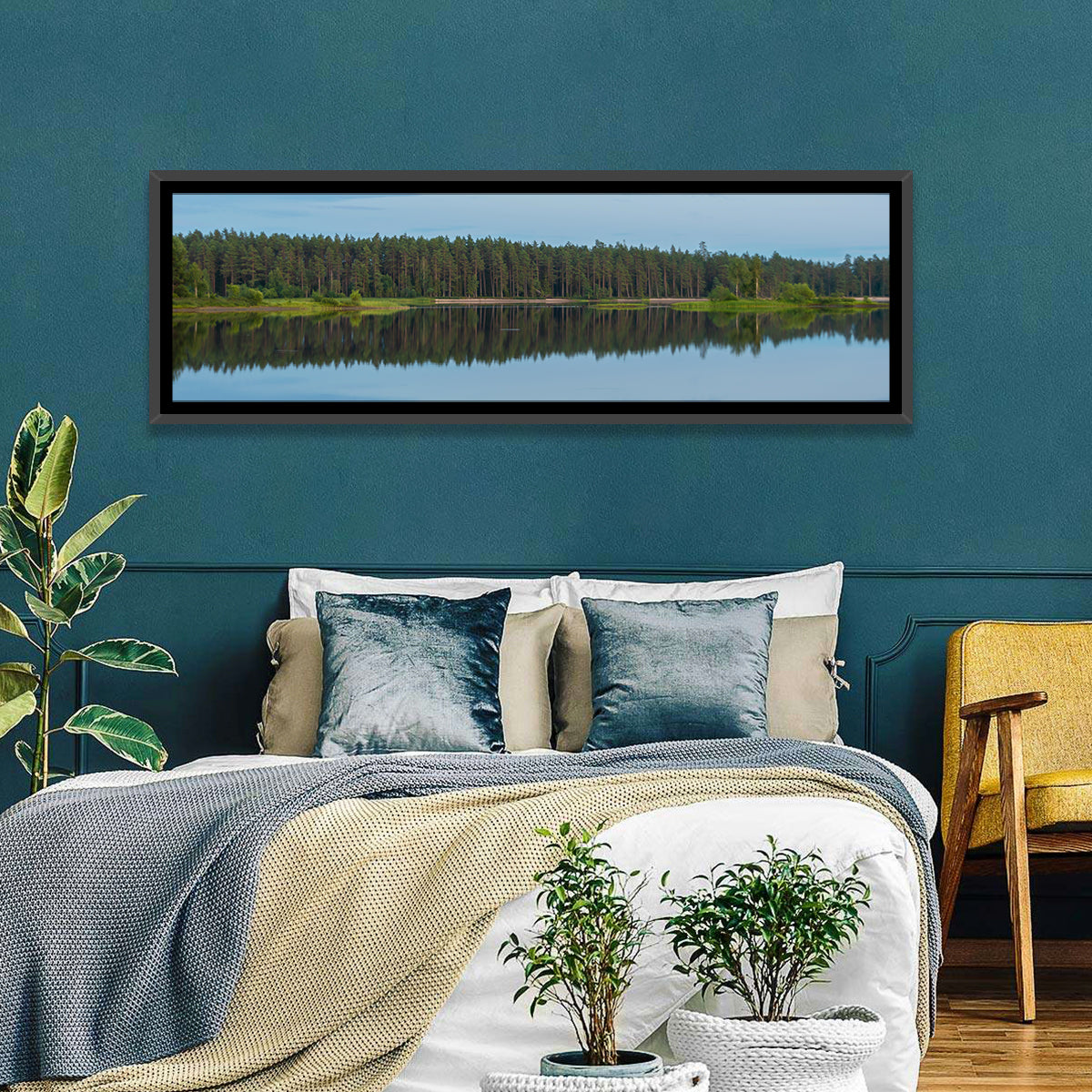 Lake Vanern Moonlight Wall Art in a room, panoramic