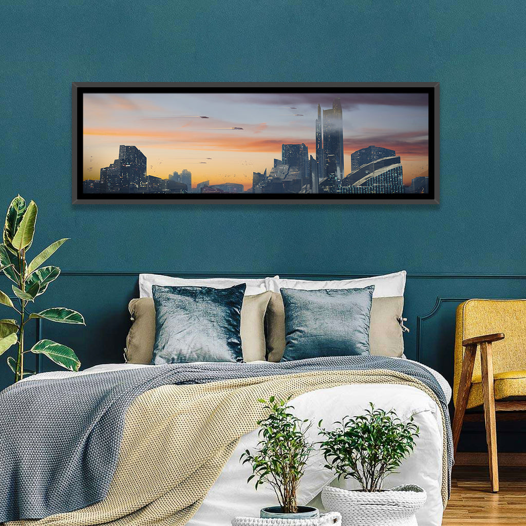 Futuristic City Skyline at Dusk Wall Art