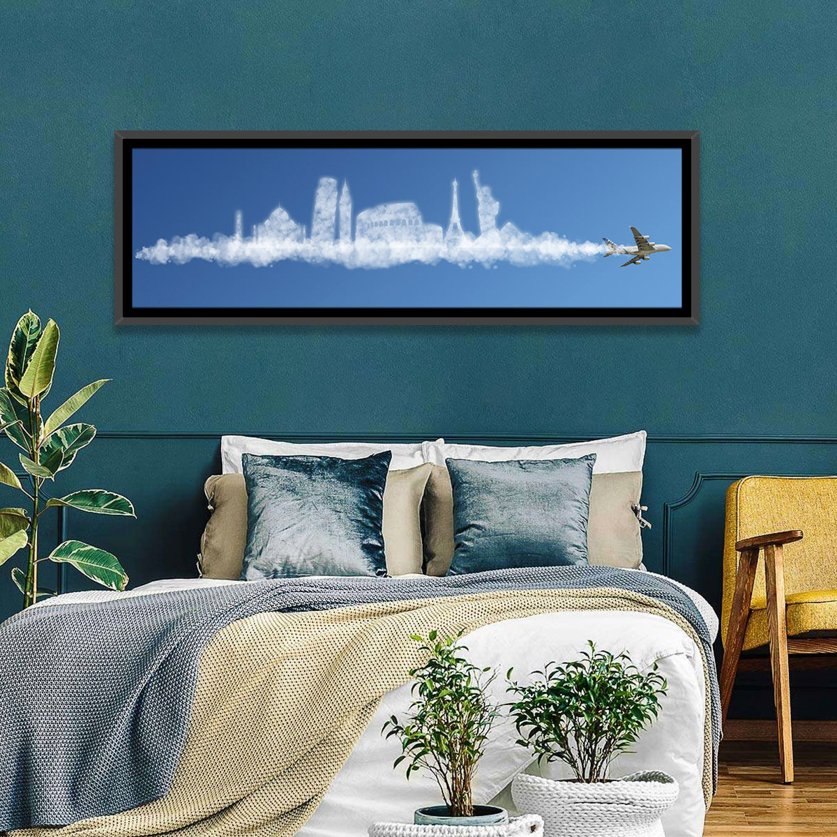 World Tour Cloud Skyline Wall Art in a room, panoramic