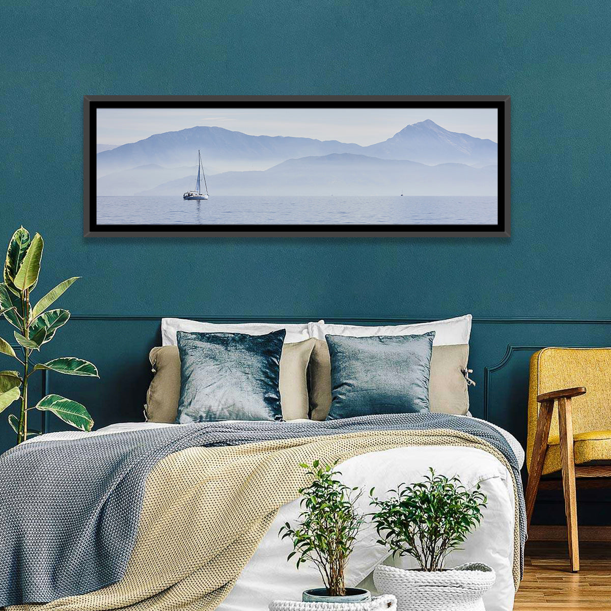 Sailboat and Misty Mountains Wall Art