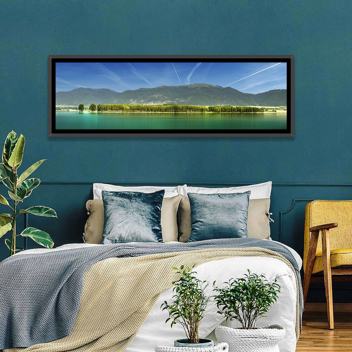 Koprinka Dam Reflections Wall Art in a room, panoramic